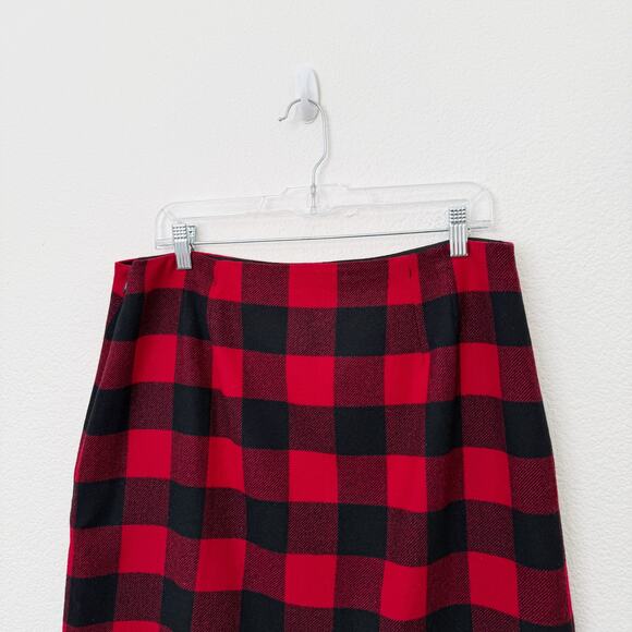 [Talbots] Red Black Buffalo Plaid Wool Blend Pencil Mini Skirt Holiday Fall 12 - Picture 7 of 10